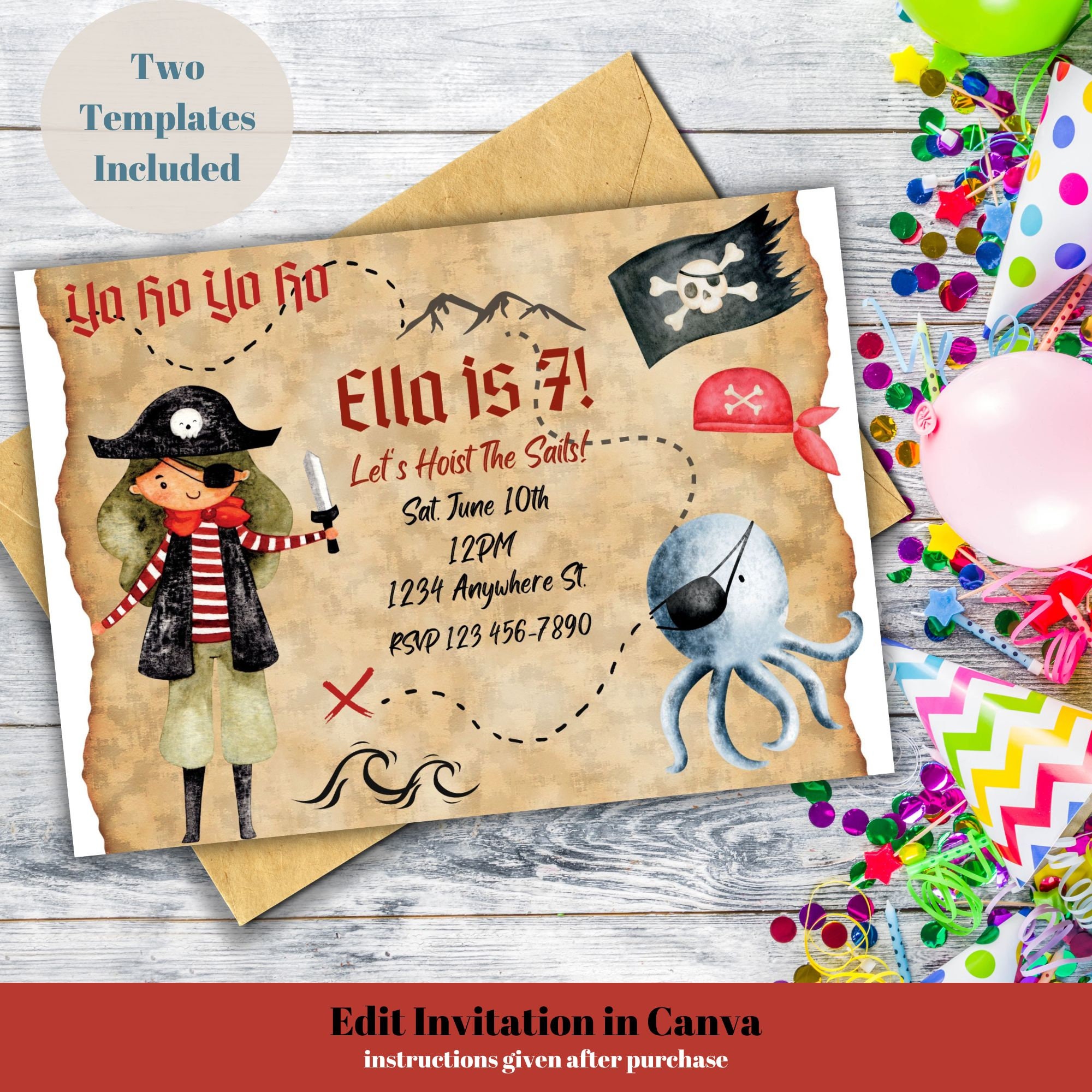 Pirate Birthday Invitation | Cute Pirate Party Invite | Printable Invite for Girl Birthday Party ...