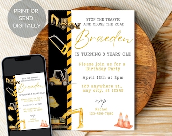 Construction Trucks Birthday Invitation, Editable Digital Download, Truck Invitation, Boy Birthday, Dump Truck Invite Template