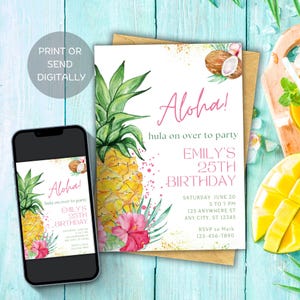 Editable Luau Invitation, Hawaiian Theme Birthday, Tropical Birthday Invite, Summer Birthday Invitation, Digital Download, Aloha Invitation