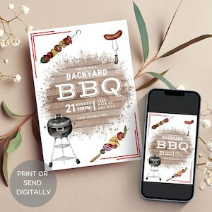 Printable Backyard Barbeque Invitation, BBQ Evite, Summer Party Invitation, Family BBQ Invitation, Family Barbeque, Digital Download