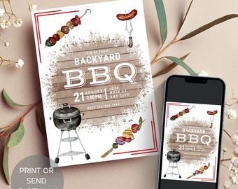 Printable Backyard Barbeque Invitation, BBQ Evite, Summer Party Invitation, Family BBQ Invitation, Family Barbeque, Digital Download