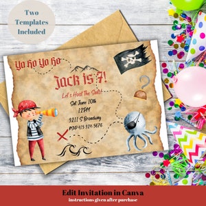 Bewerkbare piraat verjaardagsuitnodiging, Kid Pirate thema, Boy Pirate verjaardag, schatkaart, Pirate Treasure Hunt uitnodiging, digitale download