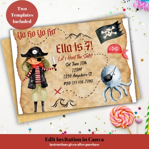 Pirate Birthday Invitation | Cute Pirate Party Invite | Printable Invite for Girl Birthday Party | Digital Download | Pirate Girl Invitation