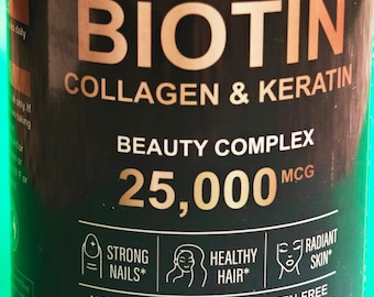 BIOTIN Collagen & Keratin Complex 25,000mcg Hair Nails Skin Vegetarian Capsules 100% Natural