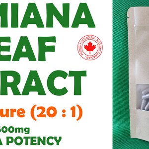 DAMIANA Leaf Extract (20:1) 100% Pure. Vegan/Vegetarian capsules 500mg image 3