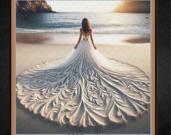 Lady with White dress, Large cross stitch. Pattern Keeper/Markup compatible. DMC Threads. PDF Download pattern/charts. Needlepoint