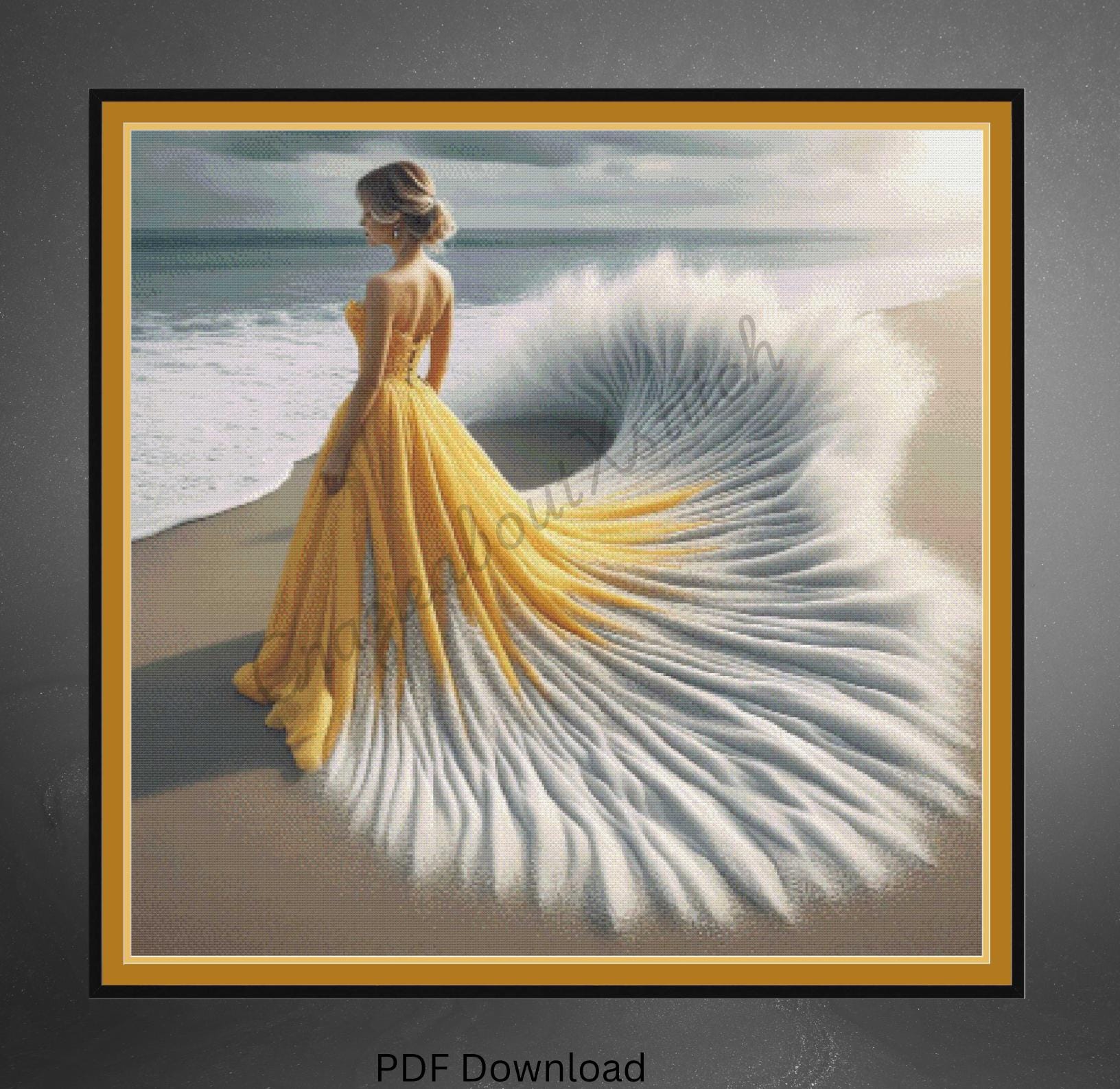 Lady with Yellow dress, Large cross stitch. Pattern Keeper/Markup compatible. DMC Threads. PDF Download pattern/charts. Needlepoint