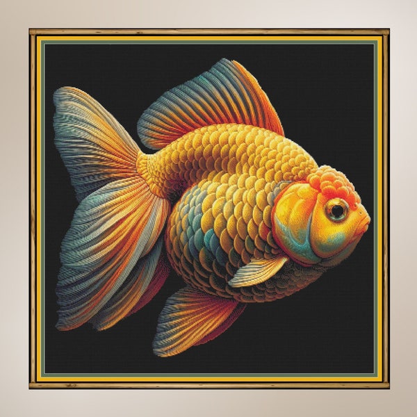 Goldfish, large counter cross stitch.  PDF download pattern/charts.  DMC Threads.  Needlework. 350w x 350h Stitches.  Pattern keeper as well