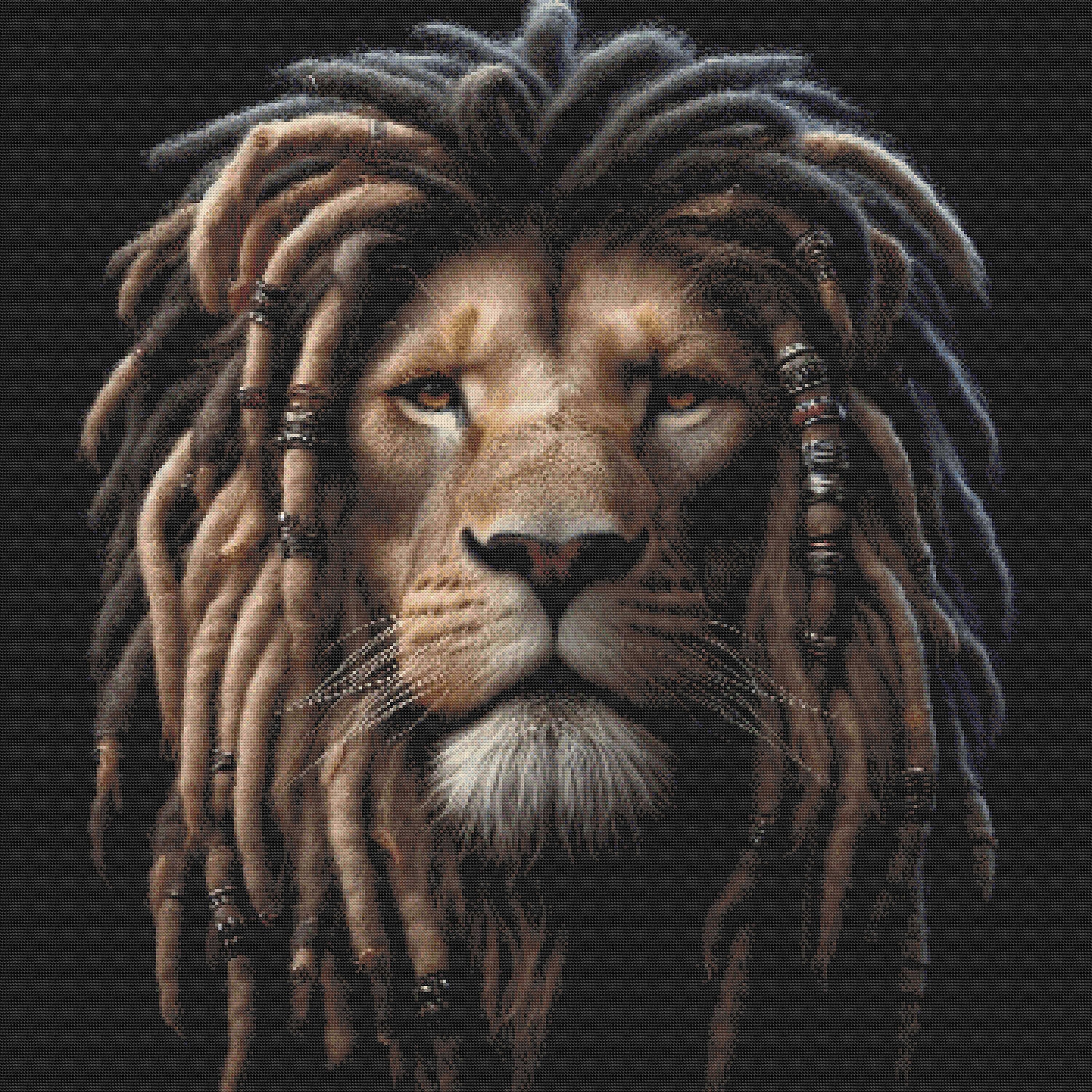 Lion With Dreadlocks. Large Cross Stitch. PDF Download Pattern