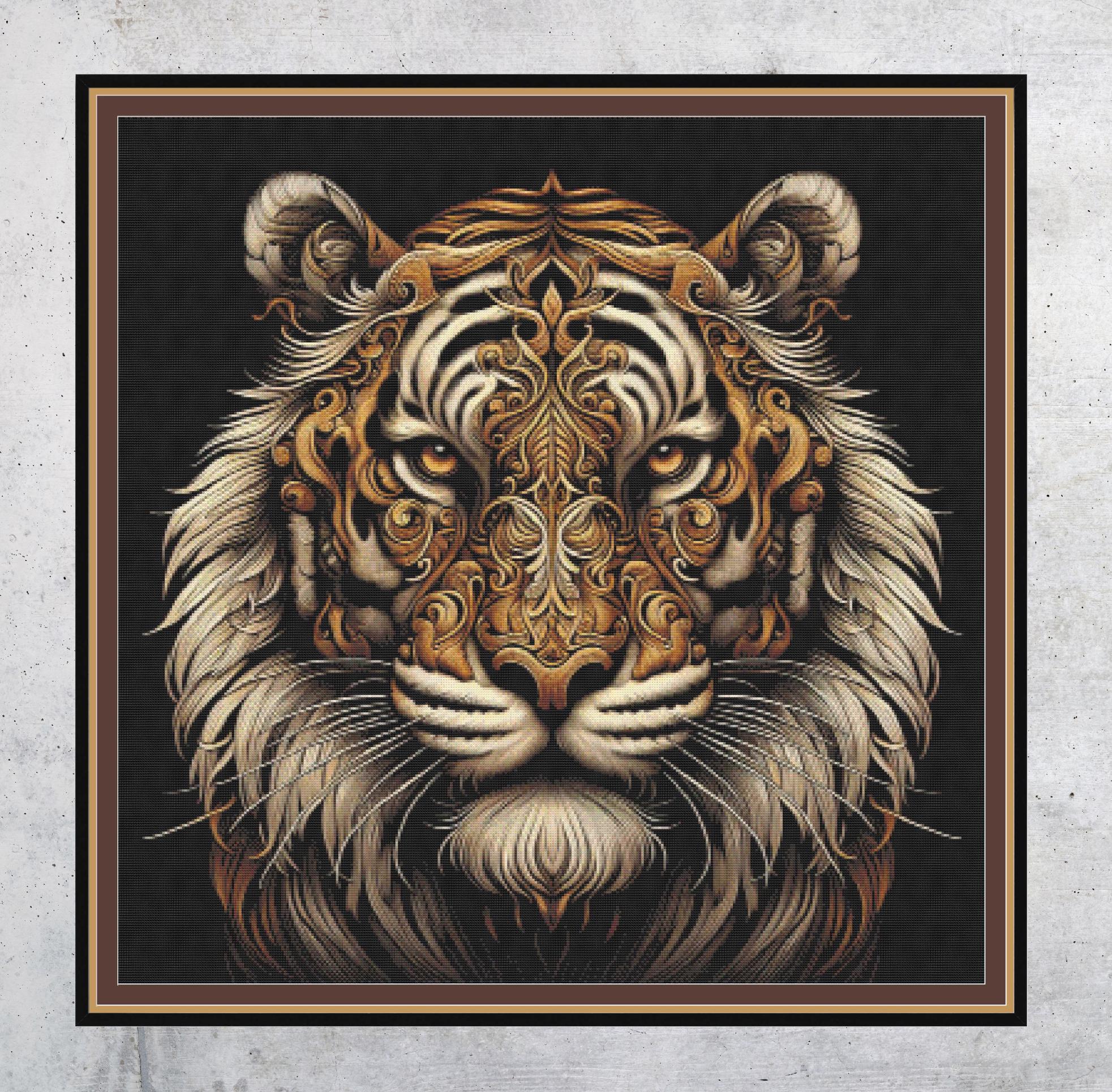 Pattern Tiger. Large cross stitch. Pattern Keeper/Markup compatible. DMC Threads. PDF Download pattern/charts. Needlepoint.