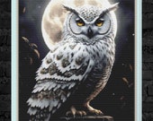 Owl with Moon. Large cross stitch, PDF download pattern/charts.  DMC threads.  Pattern Keeper and Markup as well.