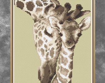 Mother Giraffe with baby. Medium cross stitch. PDF Download. Pattern Keeper/Markup as well. DMC Threads. Needlework.