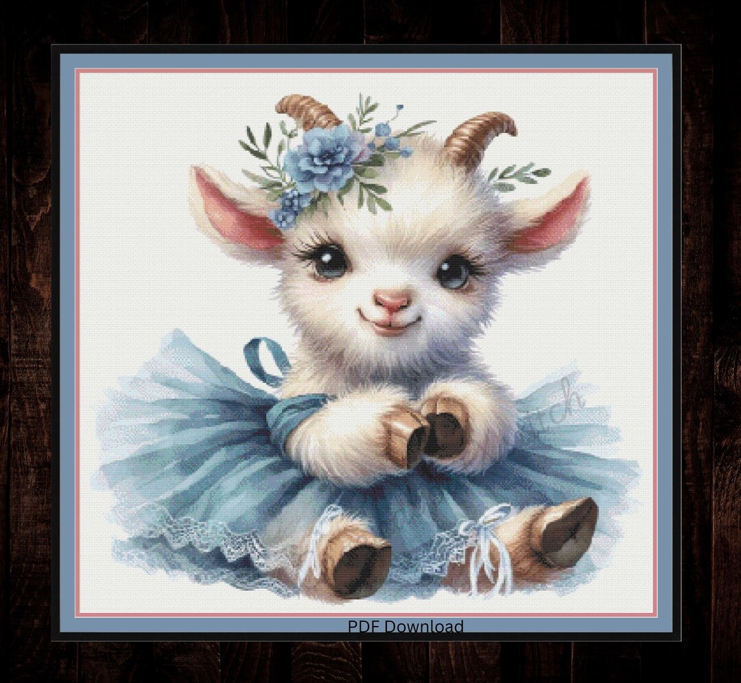 Goat Thread Watercolour, Goat With a Blue Tutu. Large Cross Stitch. Pattern Keeper ...