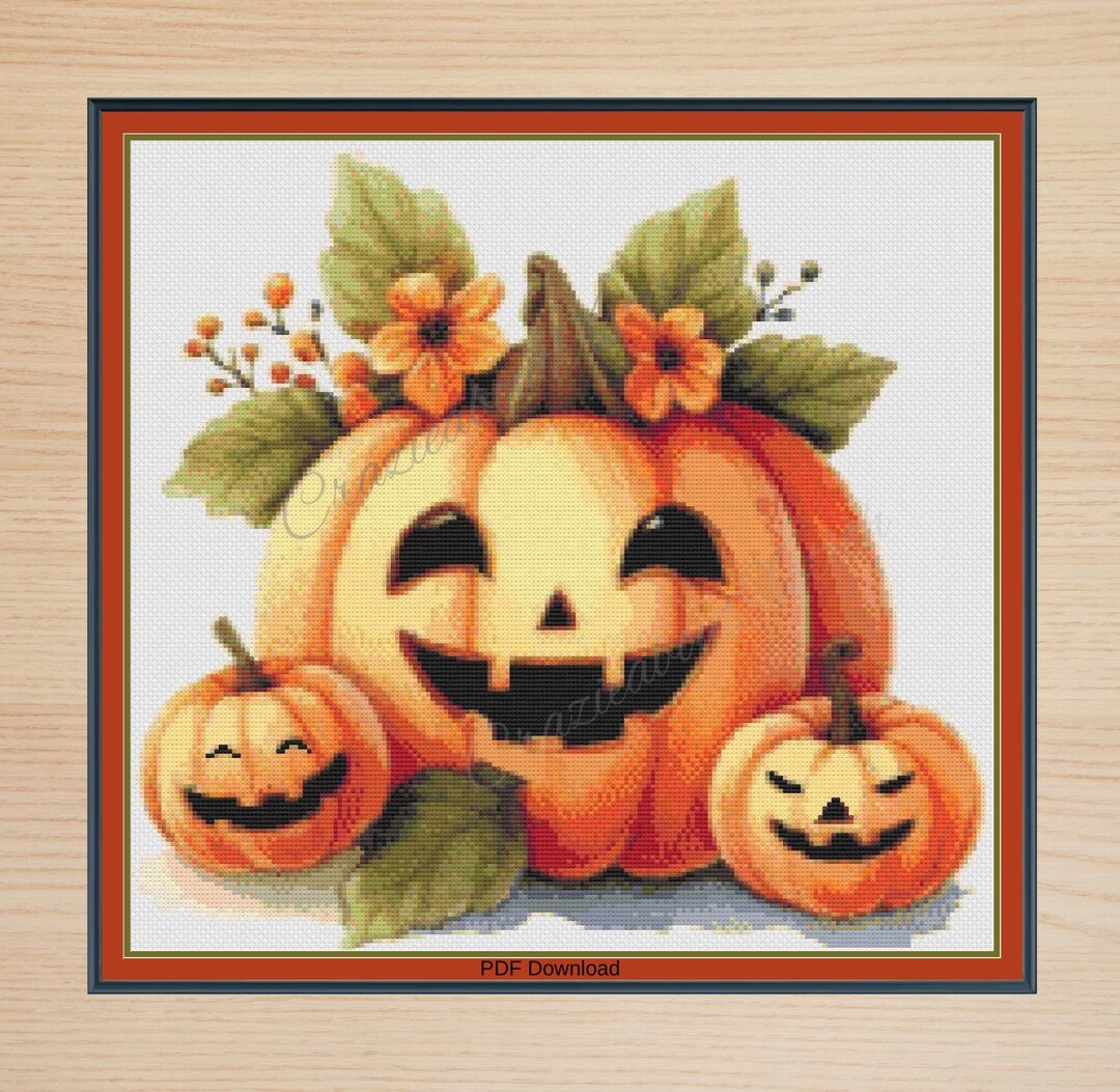 3 Pumpkins Cross Stitch Pattern: Fall Needlework (PDF Download) DMC ...