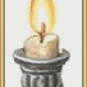 Uma pequena vela. Pequeno ponto cruz. Compatível com Pattern Keeper/Markup. Fios DMC. Download de PDF de padrões/gráficos. Bordado.