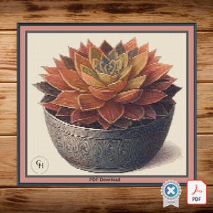 Watercolour Succulent, medium cross stitch. Pattern Keeper/Markup compatible. DMC Threads. PDF Download.