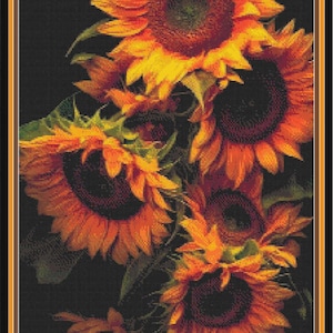 Zonnebloemen. Grote kruissteek. PDF Download patroon/grafieken. DMC-threads. Handwerk. PDF-patroonbewaarder.