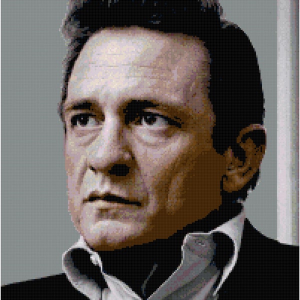 Johnny Cash Cart/Pattern for whole counted cross stitch, 14 count 200 x 257 stitches. 36.3cm x 46.6cms. DMC colours