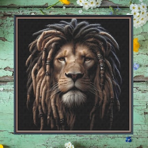 Löwe mit Dreadlocks. Großer Kreuzstich. Muster/Charts als PDF herunterladen. Auch Pattern Keeper/Markup. DMC-Threads. Handarbeiten.