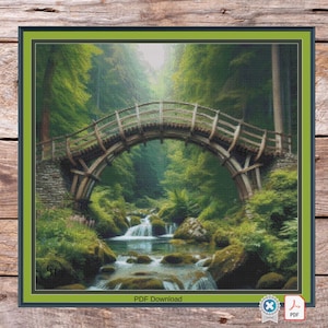 Bridge in the forest. Large cross stitch. Pattern Keeper/Markup compatible. DMC Threads. PDF Download.