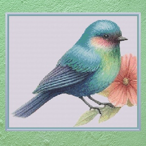 水彩画の鳥。中サイズのクロスステッチ。パターンとチャートはPDFでダウンロードできます。パターンキーパーとマークアップもご利用いただけます。DMC糸。刺繍。