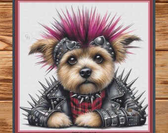 Punk Rocker Dog, Large cross stitch. Pattern Keeper/Markup compatible. DMC Threads. PDF Download.