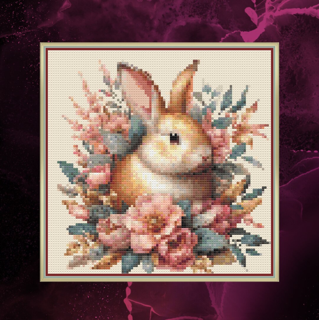 Rabbit With Flowers. Small Cross Stitch. PDF Download Pattern/charts ...