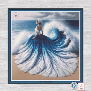 Lady in a Blue ocean Gown. Large cross stitch. Pattern Keeper/Markup compatible. DMC Threads. PDF Download.