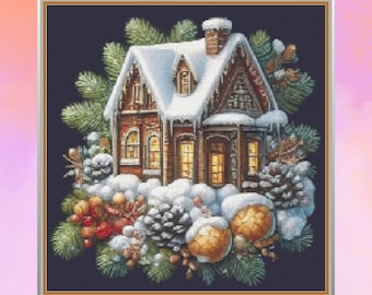 A Christmas House. Large cross stitch, PDF Download pattern/charts.  DMC Threads. Pattern Keeper and Markup as well.