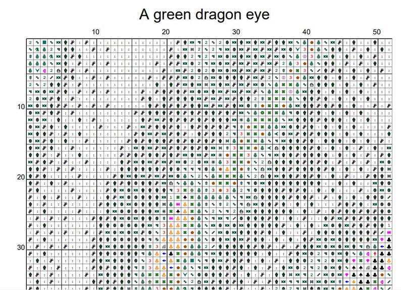 A Green Dragon Eye. A Large Counter Cross Stitch. PDF Download Pattern ...