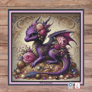 Purple Dragon. Large cross stitch. Pattern Keeper/Markup compatible. DMC Threads. PDF Download.