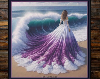 Lady with Purple and White Gown. Large cross stitch. Pattern Keeper/Markup compatible. DMC Threads. PDF Download pattern/charts. Needlework.