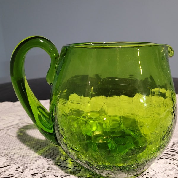 Vintage Blenko Green Crackle pitcher