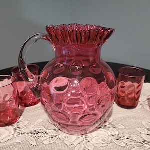Fenton Coin Dot Cranberry Ruffles Edge Pitcher