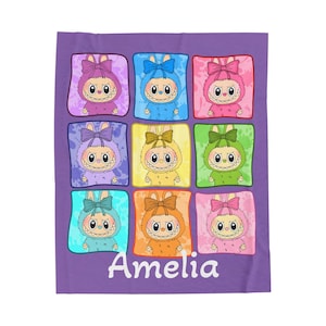 Personalized Customized Labubu Velveteen Plush Throw Blanket 50x60 Dorm, Kids Room, Den