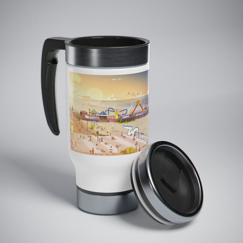 NEW Wildwood NJ seashore Stainless Steel Travel Mug with Handle, 14oz image 8