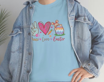 Peace Love Easter Boho Retro Style Womens Heavy Cotton Tee Maten S - 5X