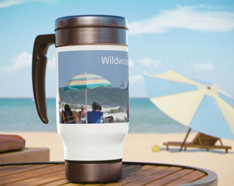 Wildwood NJ Beach Stainless Steel Travel Mug with Handle, 14oz