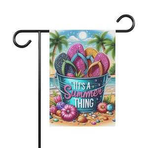 Bandeira de jardim de verão, decoração de praia, faixa para áreas externas, presente de inauguração, decoração de festa de verão, decoração de chinelos