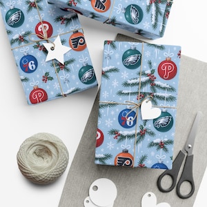 Philadelphia Sports Teams Gift Wrap Papers for Christmas, Phillies, Sixers, Flyers Gift Wrapping Paper