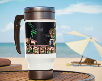 Wildwood NJ at night boardwalk Stainless Steel Travel Mug with Handle, 14oz