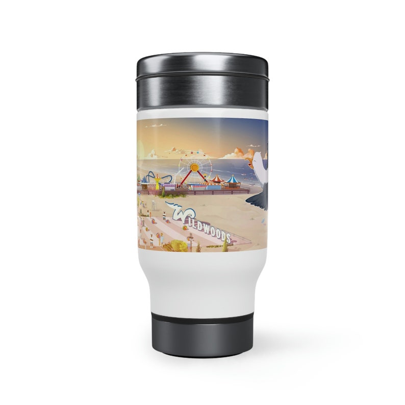 NEW Wildwood NJ seashore Stainless Steel Travel Mug with Handle, 14oz image 2