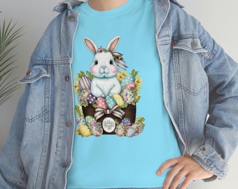 Easter Bunny Egg Basket T shirt Unisex Womens Heavy Cotton Tee Size S - 5X