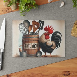 Hahn Glas Schneidebrett | Rustikales Küchen Dekor | Geschenke für Köche 8X31