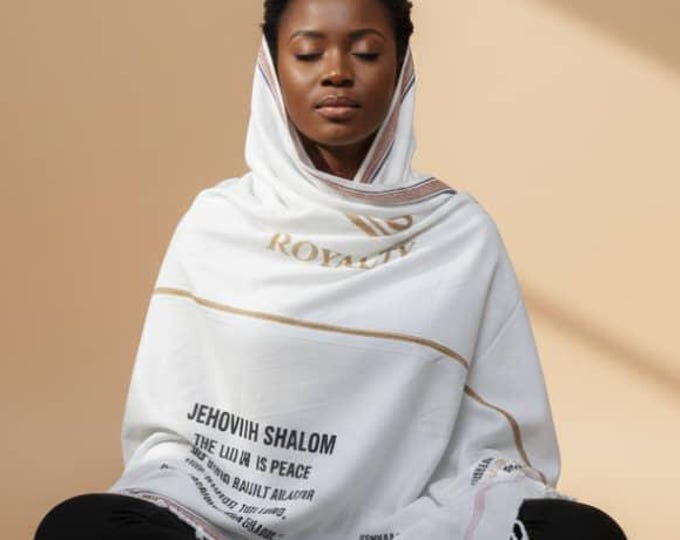 Featured listing image: White Cotton Prayer Shawl – Prophetic Tallit Mantle, Worship Covering