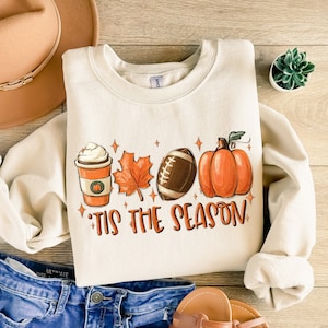 Tis The Season Sweatshirt, Fall Pumpkin Sweatshirt, Football Sweater, Women Fall Hoodie, Cute Pumpkin Sweatshirt, Fall Season Sweatshirt