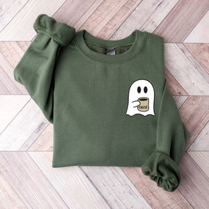 Cute Spooky Coffee Sweatshirt, Womens Ghost Sweatshirt, Spooky Season, Fall Coffee Lover Sweatshirt, Halloween Party Hoodie, Fall Season