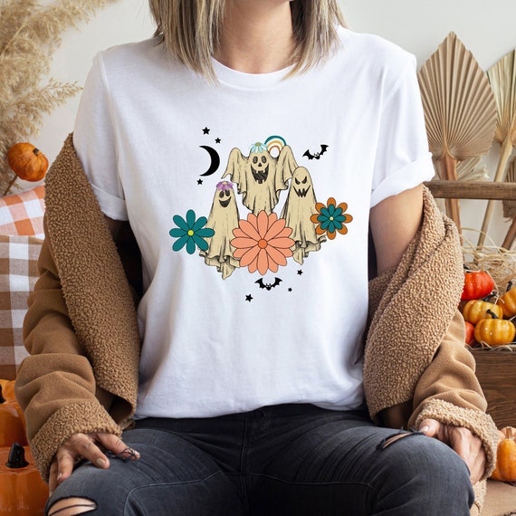 Retro Floral Ghost Shirt, Spooky Season Tshirt, Halloween Shirt, Trick or Treat, Hocus Pocus Shirt, Ghost Tshirt, Spooky Shirt, Boo Shirt