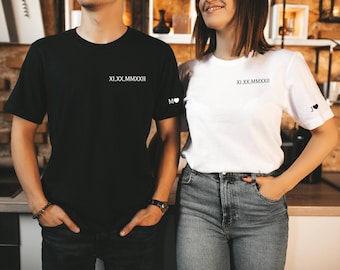 Custom Roman Numeral Shirt, Anniversary Shirts For Couples Valentines Tshirt Personalized Date and Initial Shirt, Custom Couple Shirts