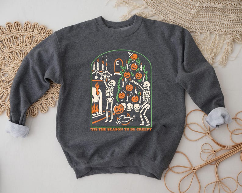 Tis the Season to be Creepy Sweatshirt, Dead Inside Hoodie, Skeleton Sweatshirt, Funny Spooky Sweater, Halloween Gift image 2